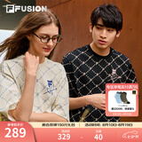 FILA FUSION斐乐潮牌情侣款针织短袖衫满印老花夏季时尚宽松纯棉T恤 41麦乳色-BG M 170/92A
