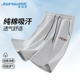 真维斯（Jeanswest）纯棉短裤男夏季青少年潮牌宽松大码外穿休闲中裤男士灰色沙滩裤B