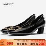 NINE WEST玖熙女鞋秋季气质高跟皮鞋女士方头单鞋子女款 NH434045FK 黑色36