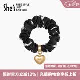 She's茜子发饰心形发圈大肠圈头花马尾皮筋扎头绳发绳头饰七夕节礼物 印花黑G1（配件升级款）