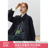 范思蓝恩22FS4106韩系气质牛角扣大衣女秋冬学院风双面羊毛呢外套 藏青色 XS