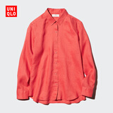 优衣库法国麻衬衫/长袖女装/衬衣483868 14 玛瑙红色 3XL