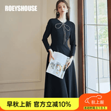 ROEYSHOUSE罗衣优雅简约蝴蝶结针织连衣裙夏装新款气质大摆礼服裙09862 黑色 L