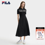 斐乐小黑裙|FILA显瘦收腰连衣裙26春夏时尚休闲简约针织拼接女裙 正黑色-BK L 170/88A/L