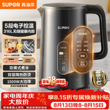 苏泊尔（SUPOR）1.5L侧显温度烧水壶316L不锈钢5段调温 恒温水壶 调奶器 冲奶粉小容量电热水壶SW-15J72L