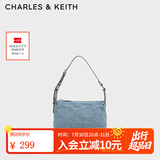 CHARLES&KEITH褶皱手提斜挎小方包腋下包女士生日七夕礼物CK2-80160183 CK2-80160183-1Denim Blue深牛仔蓝色 S