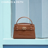 CHARLES&KEITH鳄鱼纹凯莉包手提斜挎婚包包女包七夕礼物送女友CK2-50270880-1 Chocolate Croco巧克力鳄鱼纹色（新色） S
