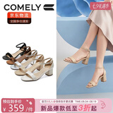 康莉（COMELY）真皮一字带凉鞋女夏季新款粗跟羊皮时尚百搭不累脚凉鞋 黑色 37