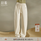 日着设计师女装2025秋季新款运动休闲宽松显瘦高级窄版直筒长裤子 米白 XL