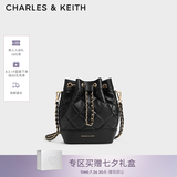 CHARLES&KEITH绗缝菱格链条水桶包双肩包包女包生日七夕礼物送女友CK2-10701506 Black黑色 M