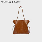 CHARLES&KEITH大容量柔软抽绳链条福袋包托特包包女包生日礼物CK2-20782654 Distressed Tan复古鞣褐 L