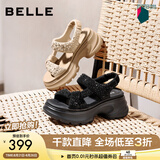 百丽（Belle）繁星亮片休闲凉鞋女2026夏新款商场同款厚底增高凉鞋F4A1DBL6 黑色 37 (235mm)