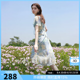 三彩独醒2025夏季新款荷叶边印花雪纺裙连衣裙度假风长裙F 冰川蓝花卉 S 155/80A