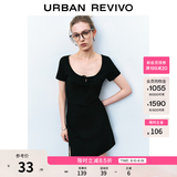 UR夏季新款女装时尚褶皱收腰系带短款连衣裙UYY750065 正黑 S