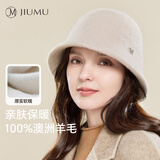 玖慕（JIUMU）纯羊毛帽子女秋冬季保暖百搭显脸小盆帽优雅渔夫帽