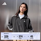 adidas三条纹休闲宽松连帽夹克薄外套女装春夏阿迪达斯官方轻运动 黑色/白   S