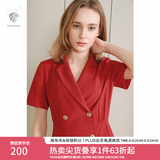 范思蓝恩正式气质通勤连衣裙女夏季收腰显瘦面试西装裙 红色 L