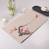 裕凡 手绘茶席茶垫茶旗茶台布艺棉麻隔热餐垫 桌旗中式现代简约茶具配件 日式干泡壶垫杯托壶托防烫垫盘 梅款二（不含茶具茶盘）30*50cm