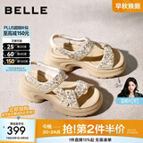 百丽（Belle）繁星亮片休闲凉鞋女2026夏新款商场同款厚底增高凉鞋F4A1DBL6 杏色 38 (240mm)