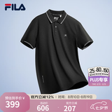 FILA 斐乐官方男装针织短袖领航POLO衫夏季商务休闲凉感上衣 正黑色-BK L 175/96A/L