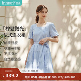 茵曼（INMAN）【法式收腰】方领高级感显瘦裙子女2026夏季新款气质连衣裙 蓝色 M