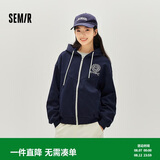 森马（Semir）外套女春季连帽字母刺绣宽松落肩夹克分割学院风上衣101125108002