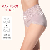 曼妮芬【2条装】曼妮芬高腰蕾丝轻防走光内裤女塑身裤 灰紫色+肤色 【3合1三角裤】 L 165