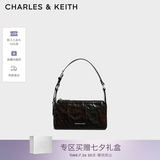 CHARLES&KEITH褶皱手提斜挎小方包腋下包女士生日七夕礼物CK2-80160183 CK2-80160183Prism Noir黑色（新色） S