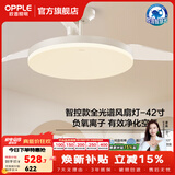 欧普照明（OPPLE）风扇灯吊扇灯隐形扇卧室餐厅超静音全光谱1级能效风扇一体灯饰 1级能效-全光谱智能除菌-白-42寸48瓦-智控-全光谱