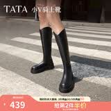 他她（TATA）时装靴弹力小V靴软糖靴加绒长筒靴高跟骑士靴子CGG01DG5 黑色（半糖5CM-单里）-CFK02D 38