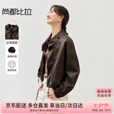 尚都比拉秋季新款时尚休闲机车服英伦风复古立领落肩蝙蝠袖PU皮衣外套女