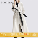 MeetMetro玛依尔女神范收腰风衣外套女2026秋季新款气质中长款大衣 杏色 M