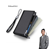 WILLIAMPOLO保罗钱包男长款男士牛皮卡包大容量拉链钱夹手拿父亲节礼物送爸爸 黑色荔枝纹-26卡位-放2万现金
