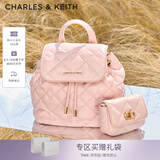 CHARLES&KEITH菱格大容量柔软背包书包双肩包包女包七夕礼物送女友CK2-60151400 粉红色Pink S