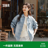 森马长袖衬衫女秋中长款宽松落肩条纹牛仔外套103125105002