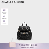 CHARLES&KEITH菱格大容量柔软背包书包双肩包包女包七夕礼物送女友CK2-60151400 Black黑色 S