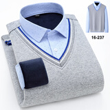 普罗蒙保暖衬衫男士长袖假两件冬季加绒加厚商务休闲衬衣领拼接毛衣针织 1657 XL