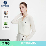 Navigare意大利小帆船连帽薄款长袖t恤女士2026年夏季新款针织休闲体恤衫 椰奶白 L