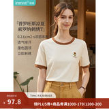 茵曼（INMAN）【冰氧吧】凉感撞色圆领短袖T恤2026夏季女装新款透气显瘦上衣 浅杏色 L