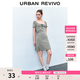 UR夏季新款女装时尚褶皱收腰系带短款连衣裙UYY750065 冷灰 S