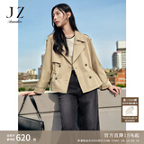 玖姿·安娜蔻复古英伦风驳领抽绳短款无龄风衣外套女装秋季 卡其-第二批KWFQ41203 S