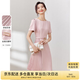 尚都比拉设计感拼接连衣裙夏季高级感气质百褶裙小个子中长裙子 粉陶色 L