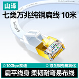 山泽(SAMZHE)七类网线 CAT7类扁平纯铜屏蔽工程网线 万兆电脑宽带家用成品跳线 扁线 白色10米CAT-710A