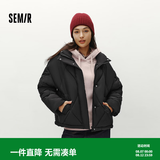 森马（Semir）棉服女冬季菱形格宽松立领抽绳棉衣休闲百搭慵懒气质温柔外套 黑色90001 L 【宽松版，建议拍小一码】