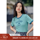 茵曼（INMAN）潮趣印花女装圆领短袖T恤修身显瘦套头短款2026夏季新款上衣 天蓝色 -18525987 S