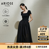 艾诺丝雅诗【商场同款】夏季新品莱赛尔中长款连衣裙收腰小黑裙40439097 黑色 M
