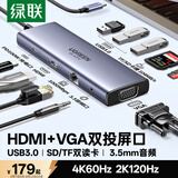 绿联Type-C扩展坞HDMI拓展坞60Hz投屏网线转接头HUB读卡器适用苹果MacBook Air/华为联想雷电4