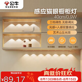 公牛（BULL）感应猫眼橱柜灯磁吸充电山丘光效展柜玄关氛围小夜灯 银40cm三色