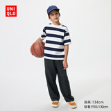优衣库童装男童女童麻混纺宽松长裤休闲宽腿阔腿裤483507 475771 483507/09黑色 150
