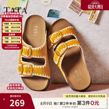 他她（TATA）七夕礼物女鞋可露丽熊真皮勃肯拖鞋女休闲鞋外穿厚底凉鞋7GN03BT5 黄油可露丽 37